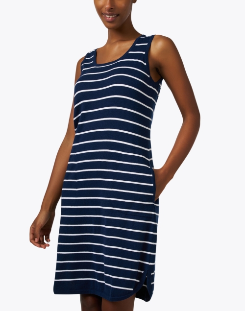 Front image - Kinross - Navy and White Striped Knit Dress