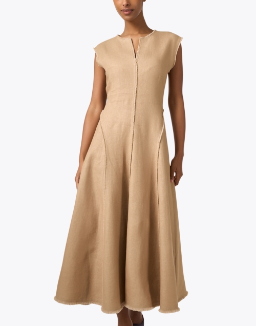 Front image - Lafayette 148 New York - Tan Linen A-Line Dress 