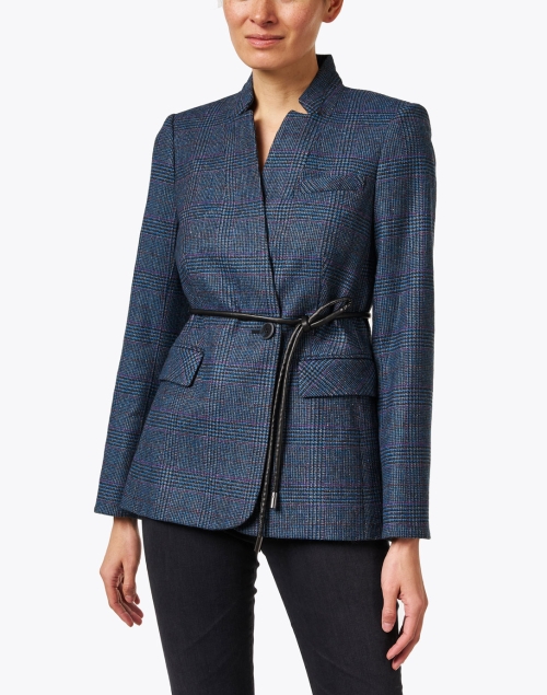 Front image - Veronica Beard - Wilshire Blue Plaid Belted Dickey Jacket