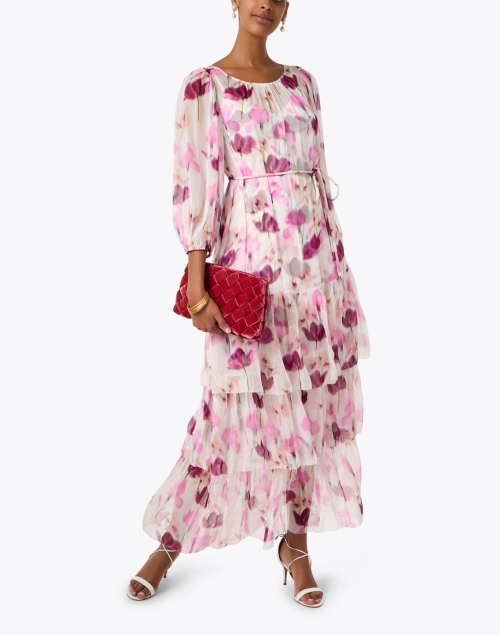 Nina Pink Tulip Print Chiffon Dress