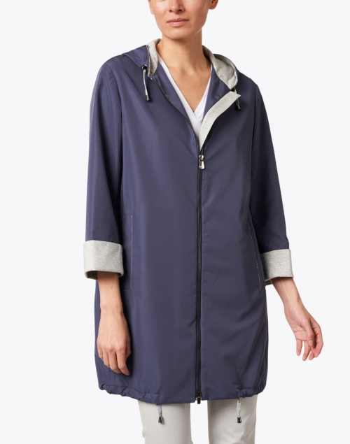 Front image - Cinzia Rocca Icons - Navy Techno Hooded Coat