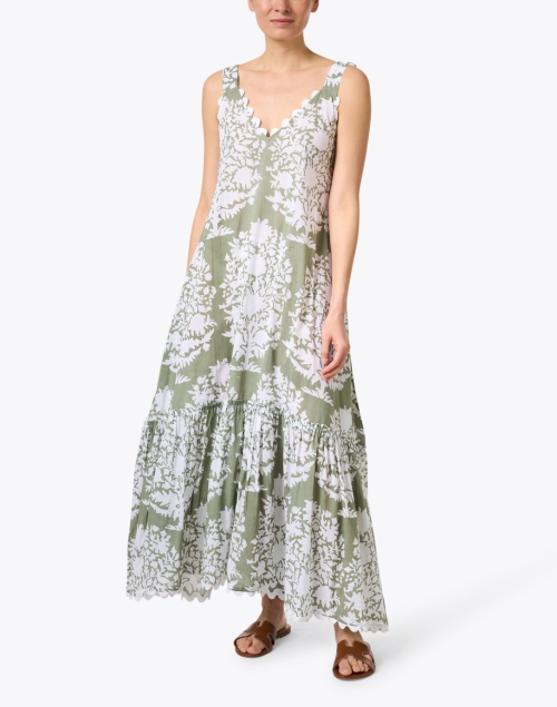 Front image - Juliet Dunn - Sage Green Floral Maxi Dress