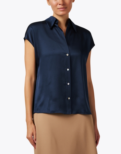 Front image - Vince - Navy Silk Blouse