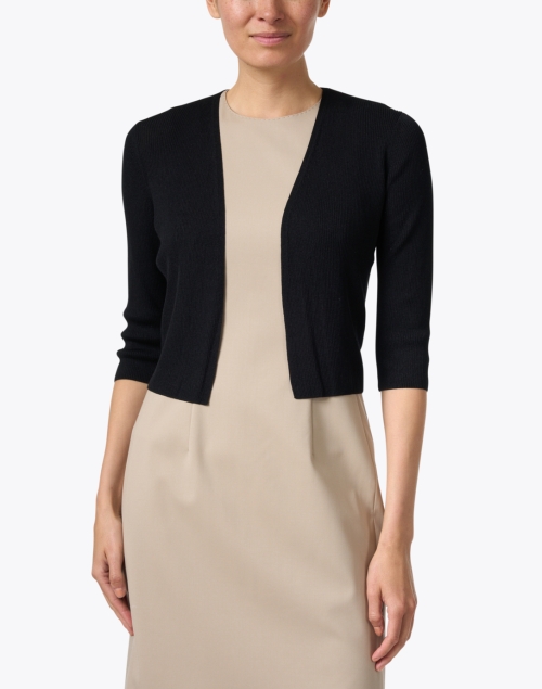 Front image - Lafayette 148 New York - Black Cropped Open Front Cardigan