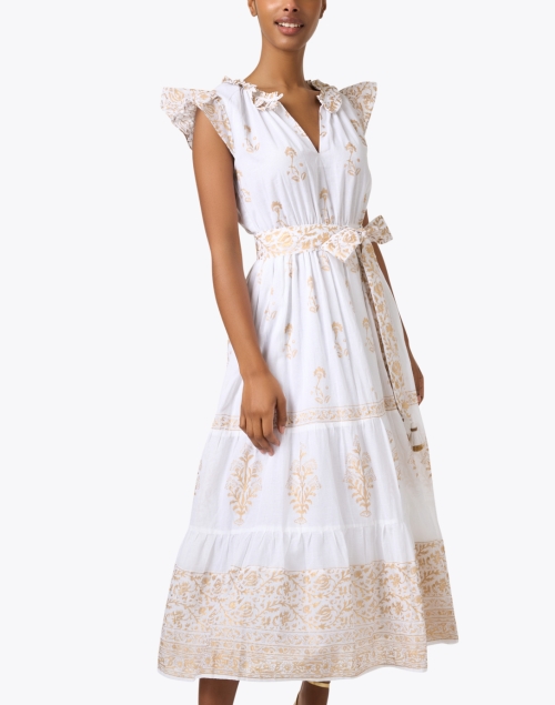 Front image - Bella Tu - Bettina White and Gold Cotton Dress