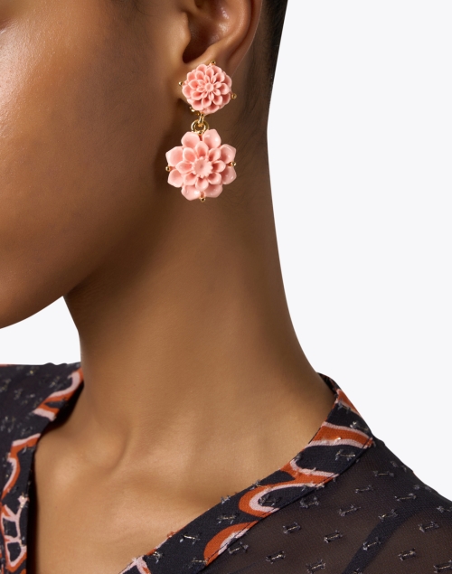 Pink Flower Clip Drop Earrings