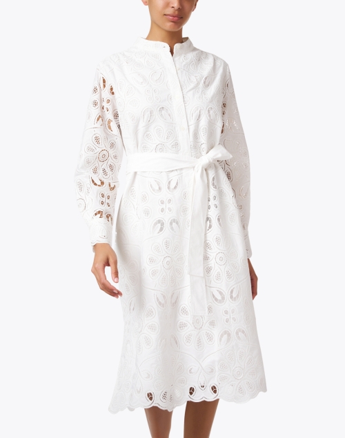 Front image - Shoshanna - Hollis White Cotton Eyelet Shirt Dress