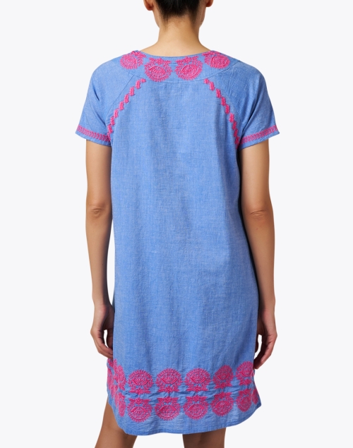 Back image - Ro's Garden - Norah Blue Chambray Embroidered Dress