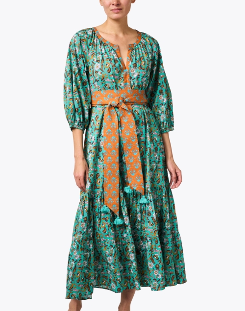 Front image - Figue - Johanna Teal and Orange Print Cotton Dress