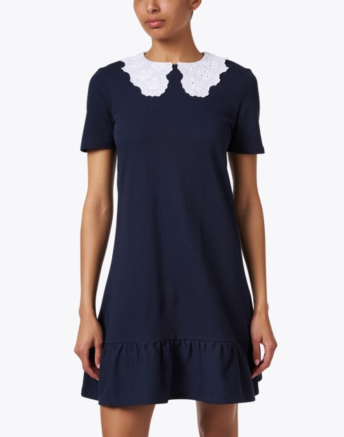 Front image - L.K. Bennett - Imogen Navy Embroidered Collar Dress