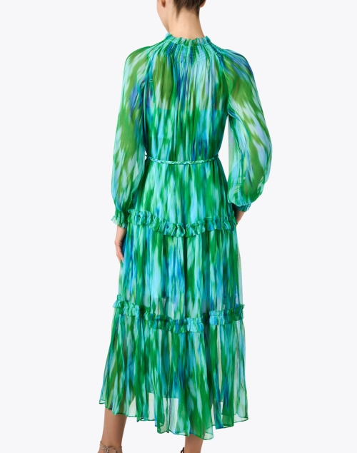Back image - Christy Lynn - Maren Blue and Green Print Chiffon Dress