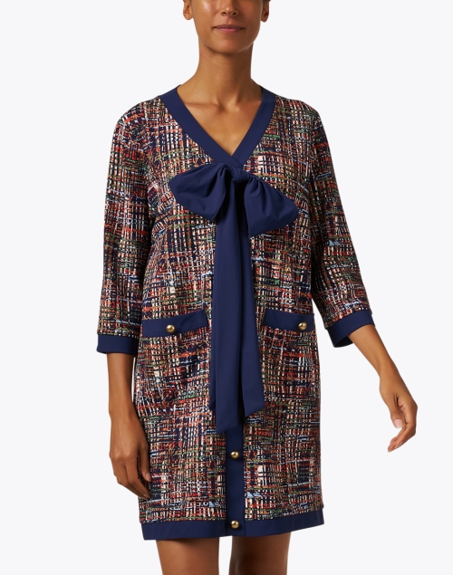 Front image - Jude Connally - Beatrice Navy Tweed Print Dress