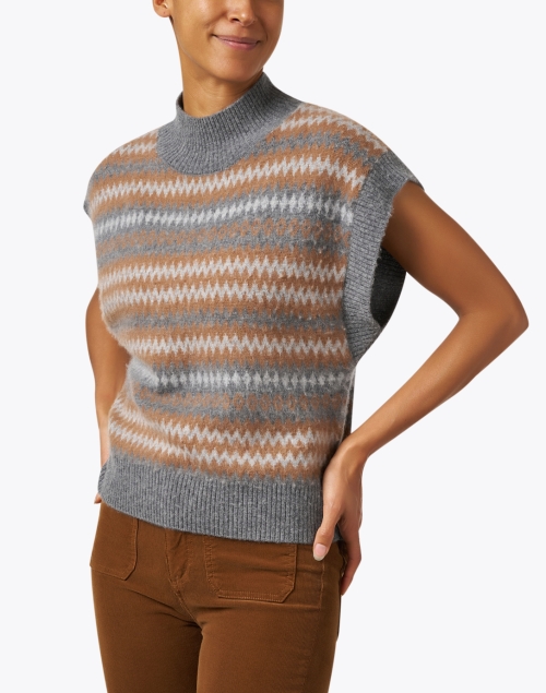 Front image - Repeat Cashmere - Grey Multi Chevron Intarsia Sweater
