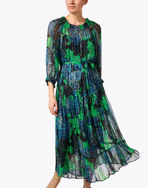 Front image - Megan Park - Kailua Green and Blue Print Chiffon Dress