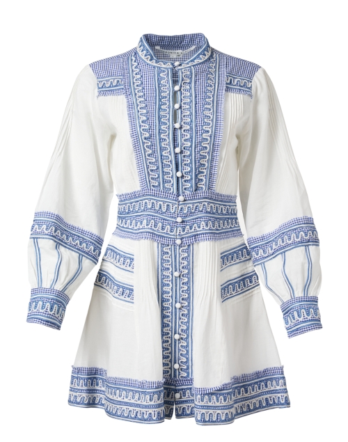 Product image - Veronica Beard - Pasha White and Blue Cotton Linen Dress
