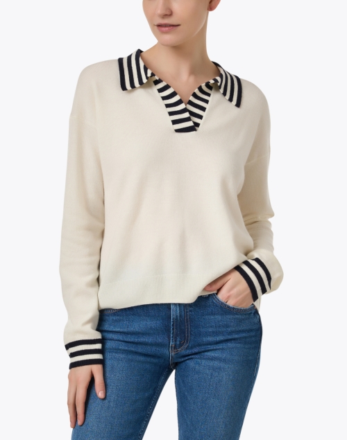 Front image - Chinti and Parker - Breton Cream and Navy Polo Sweater