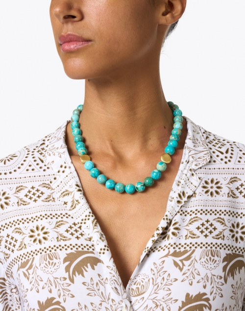 Turquoise and Gold Nugget Beaded Necklace