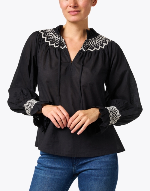 Front image - Figue - Charlie Black Embroidered Cotton Top