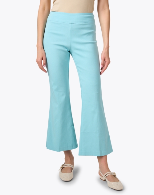 Front image - Fabrizio Gianni - Turquoise Stretch Pull On Flared Crop Pant