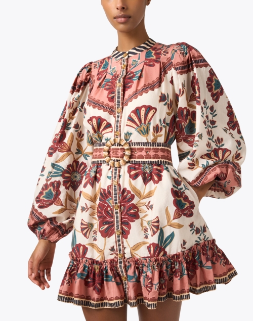 Front image - Farm Rio - Riad Cream Floral Print Shirt Dress