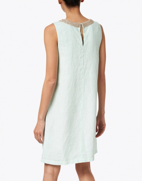 Back image - 120% Lino - Pacific Green Embellished Linen Dress