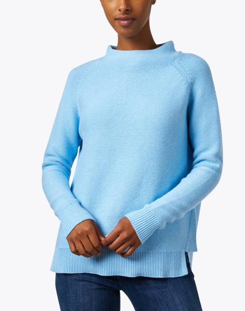 Front image - Kinross - Light Blue Garter Stitch Cotton Sweater