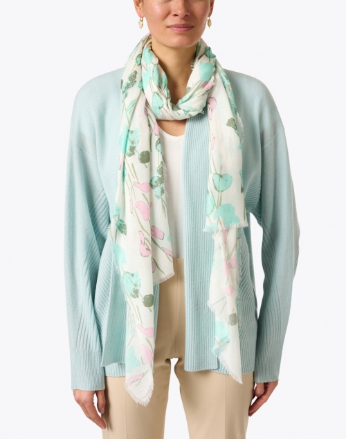 Blue Floral Modal and Cashmere Scarf