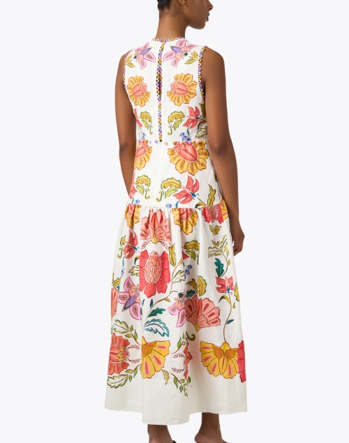 Back image - Farm Rio - White Multi Print Linen Dress