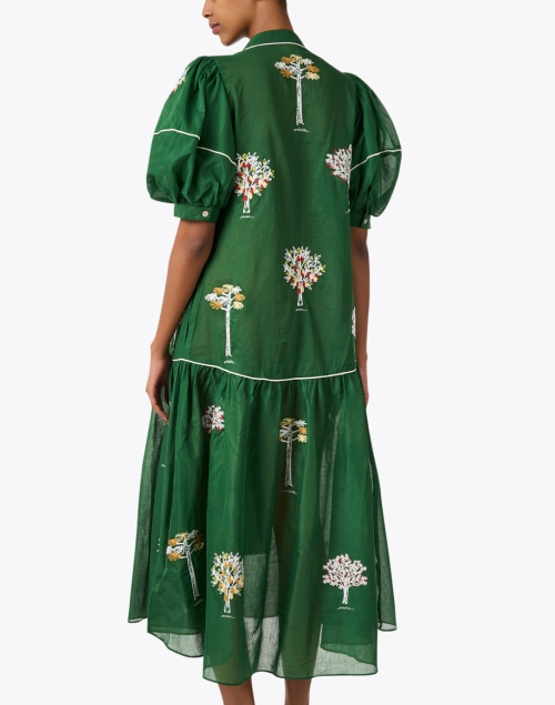 Back image - Farm Rio - Green Embroidered Cotton Dress