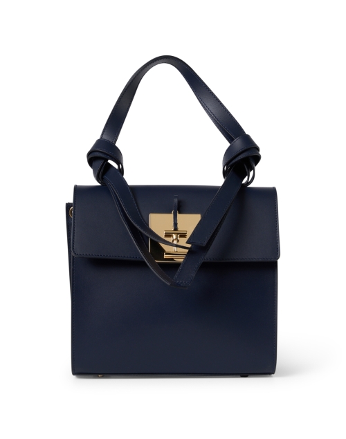 Ines de la Fressange Beatrice Navy Leather Buckle Handbag