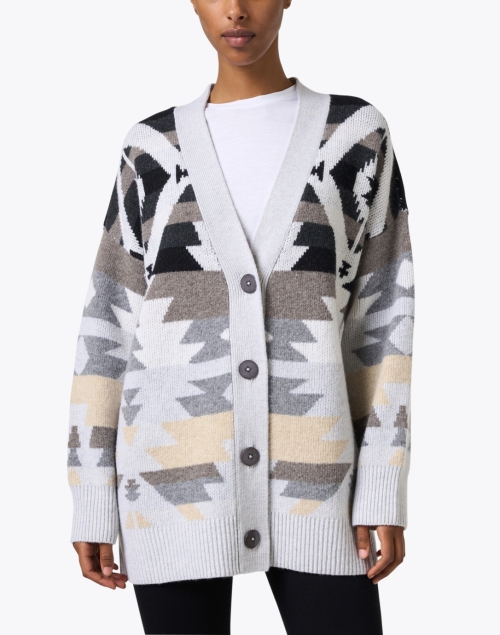 Front image - Repeat Cashmere - Grey Multi Southwest Print Wool Cardigan