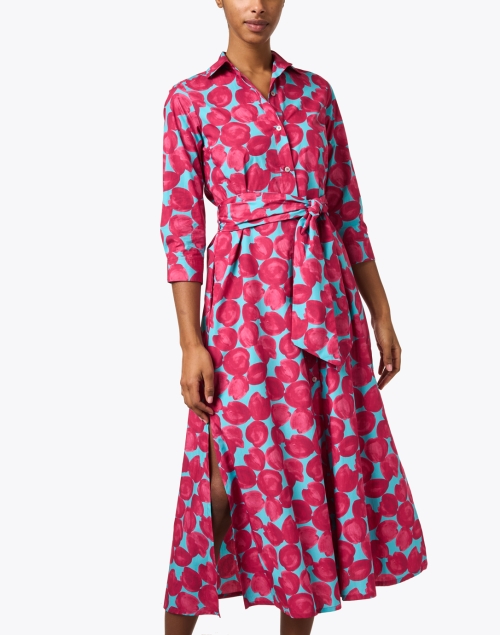 Front image - Rosso35 - Pink and Blue Print Poplin Shirt Dress