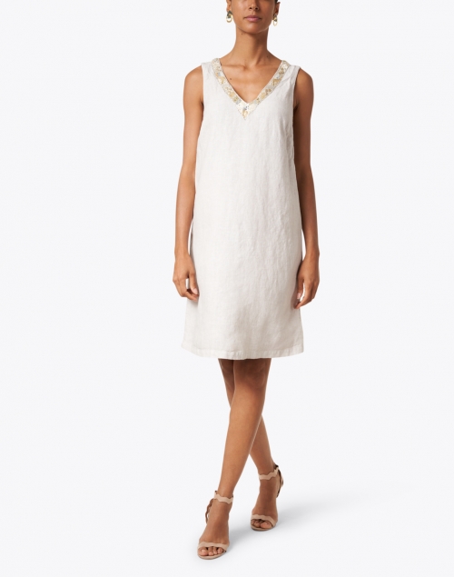 Natural Embellished Linen Dress
