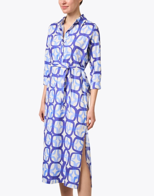 Front image - Vilagallo - Marion Blue Print Cotton Shirt Dress
