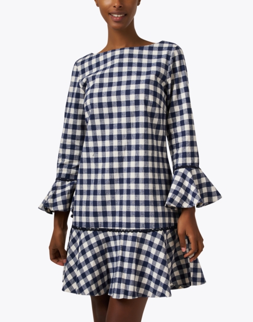 Front image - Sail to Sable - Navy Gingham Cotton Dress 