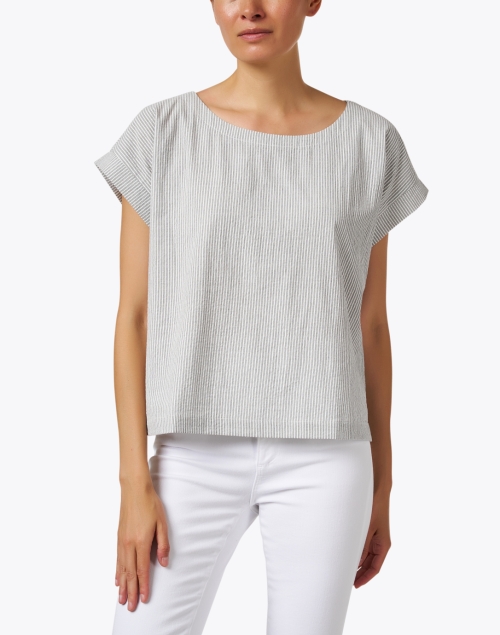 Front image - Eileen Fisher - White Striped Cotton Shirt