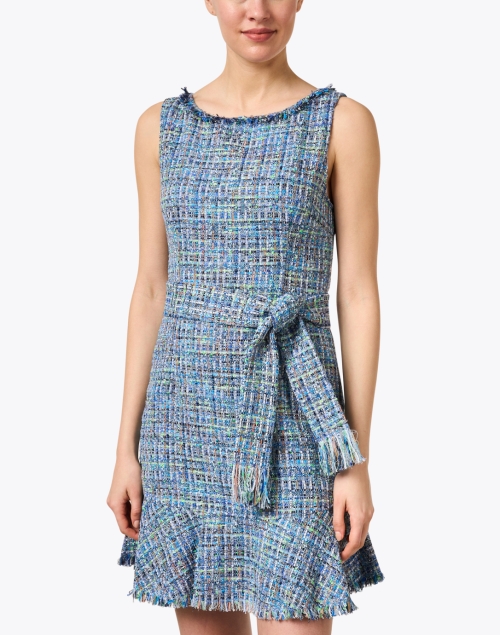 Front image - Santorelli - Celine Blue Tweed Sheath Dress