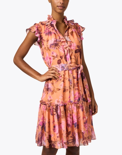 Front image - Kobi Halperin - Shiloh Orange Floral Print Chiffon Dress