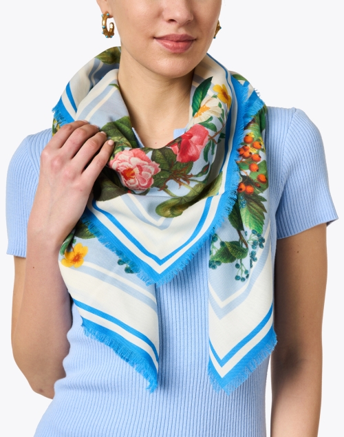 Look image - St. Piece - Blue Floral Print Wool Cashmere Scarf