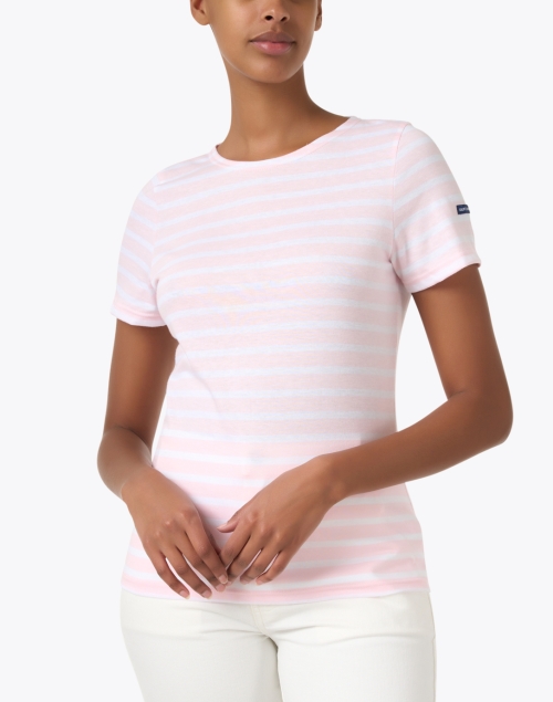 Front image - Saint James - Etrille Pink and White Striped Cotton Tee
