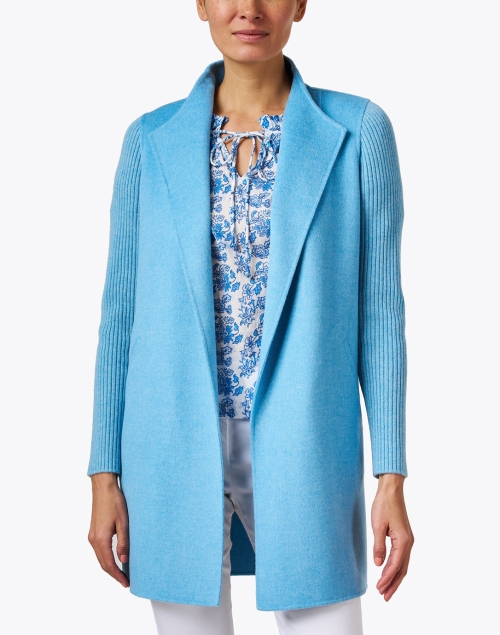 Front image - Kinross - Pool Blue Wool Cashmere Coat