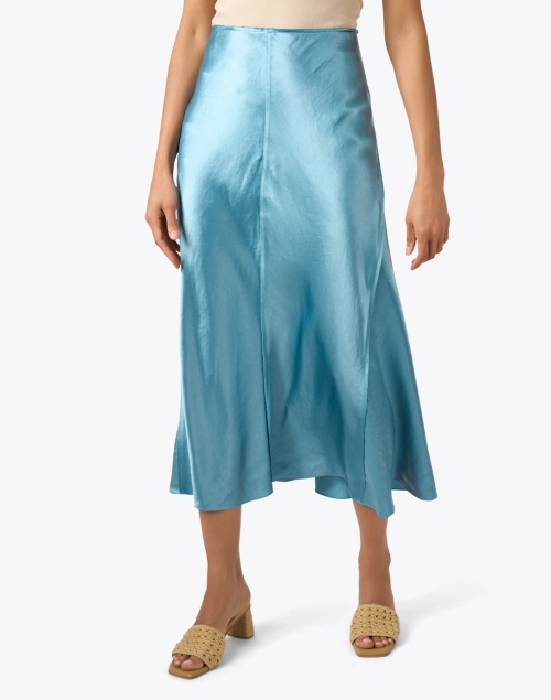 Front image - Vince - Blue Satin Slip Skirt