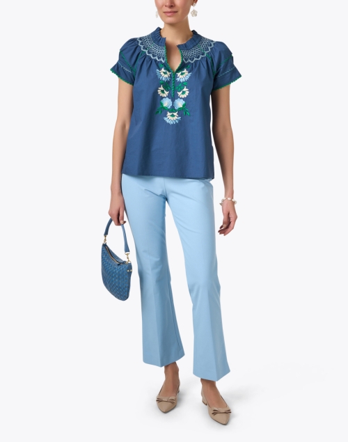 Rosie Blue Embroidered Cotton Blouse