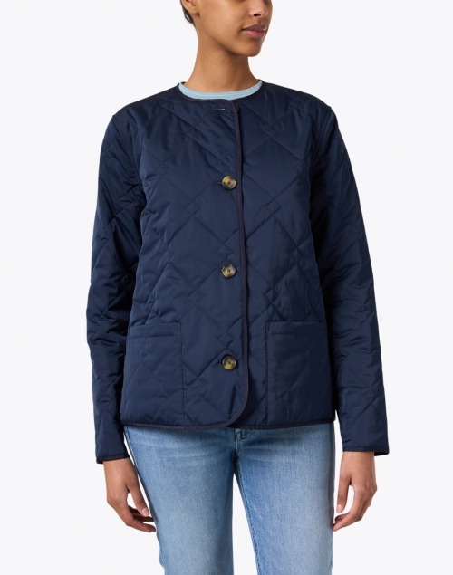 Front image - Jane Post - Navy and Camel Reversible Quilted Jacket