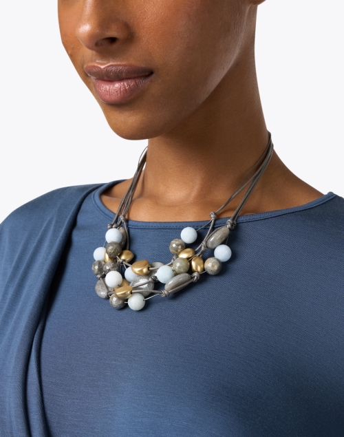 Look image - Deborah Grivas - Labradorite Aquamarine and Gold Beaded Necklace