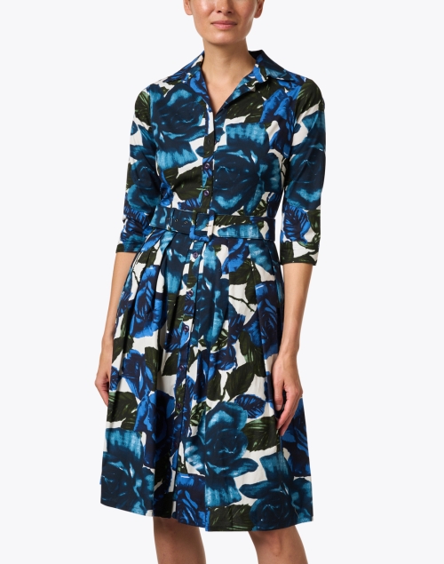 Front image - Samantha Sung - Audrey Blue Floral Print Stretch Cotton Dress