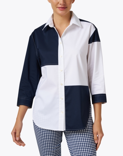 Front image - Hinson Wu - Halsey Navy and White Print Shirt