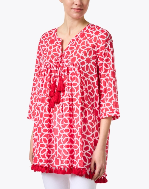 Front image - Ro's Garden - Seychelles Red Print Cotton Tunic Top