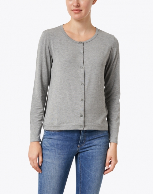 Front image - Majestic Filatures - Grey Soft Touch Long Sleeve Cardigan