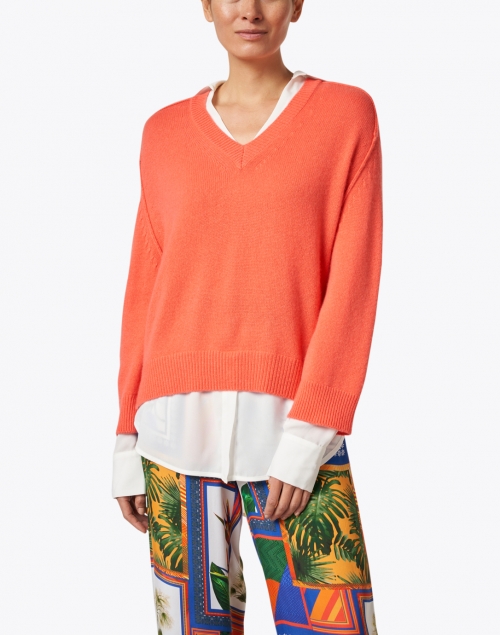 Front image - Brochu Walker - Coral Cashmere Sweater with White Underlayer